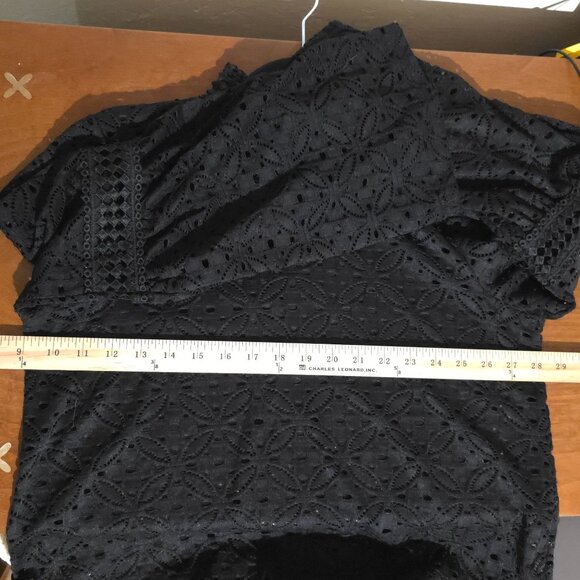 Cable & Gauge Womens Peasant Top Large Open Black Lace Bell Ballooon Boho Mock - Picture 7 of 7